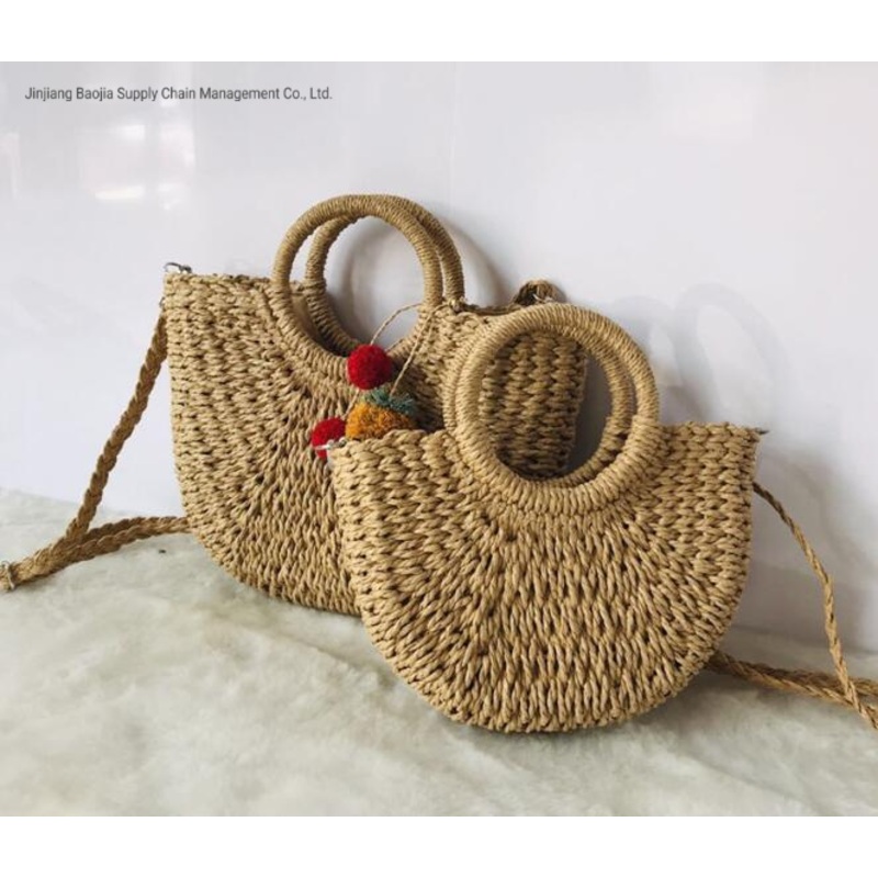 New Woven Moon-Shaped Bag Hand-Held Shoulder Bag Simple and Fashionable Beach Straw Woven Bag Woven Bag – Straw Woven Bag and Straw Bag price