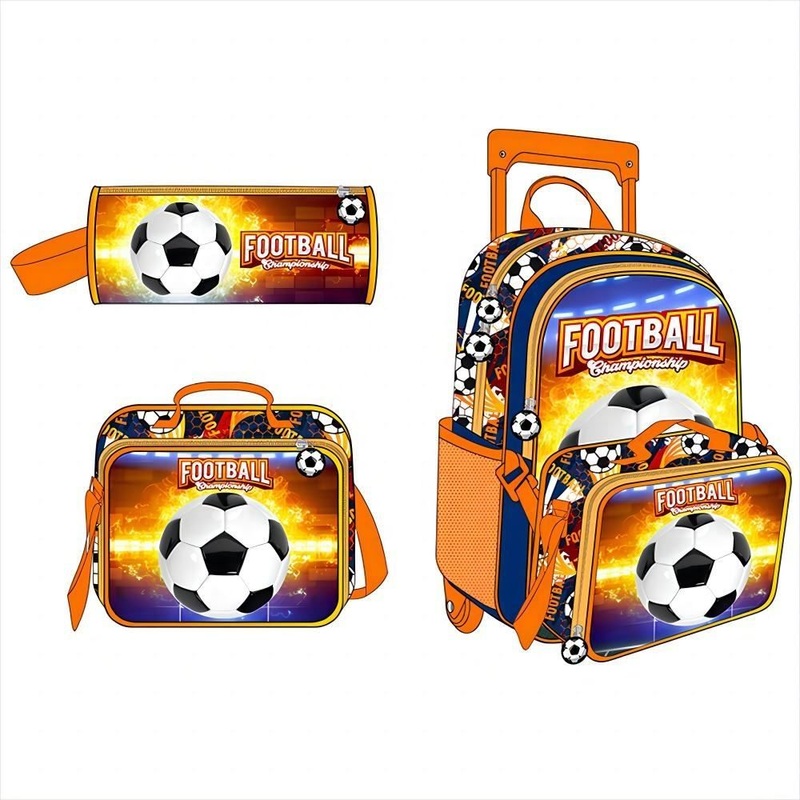 Custom 3 Pieces Sets Football Pattern Kids Boys School Trolley Bag Backpack with Wheels – School Bag and Backpack price