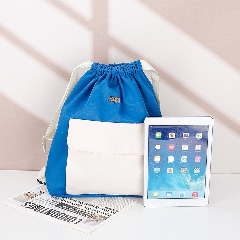 Custom New RPET Polyester White Front Pocket Blue Durable Drawstring Backpack – Drawstring Backpack and Polyester Backpack price