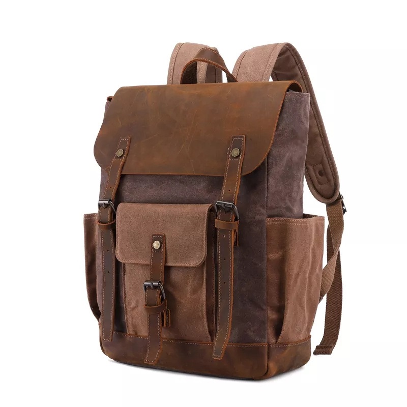 Export Custom Logo Fashion Leisure School Camping Hiking Outdoor Travel Casual Sports Vintage Waxed Canvas Rucksack Laptop Backpack Bag High Quality Customized – Leisure Canvas Bag Backpack and School Canvas Bag Backpack price