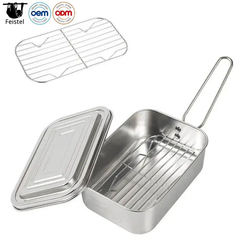 Outdoor Picnic Camping Travel Hiking Portable Barbeque Soup Pot 304 Stainless Lunch Box with Steel Rack and Foldable Handle – Mini Hiking Pot and Lightweight Cookware Set price