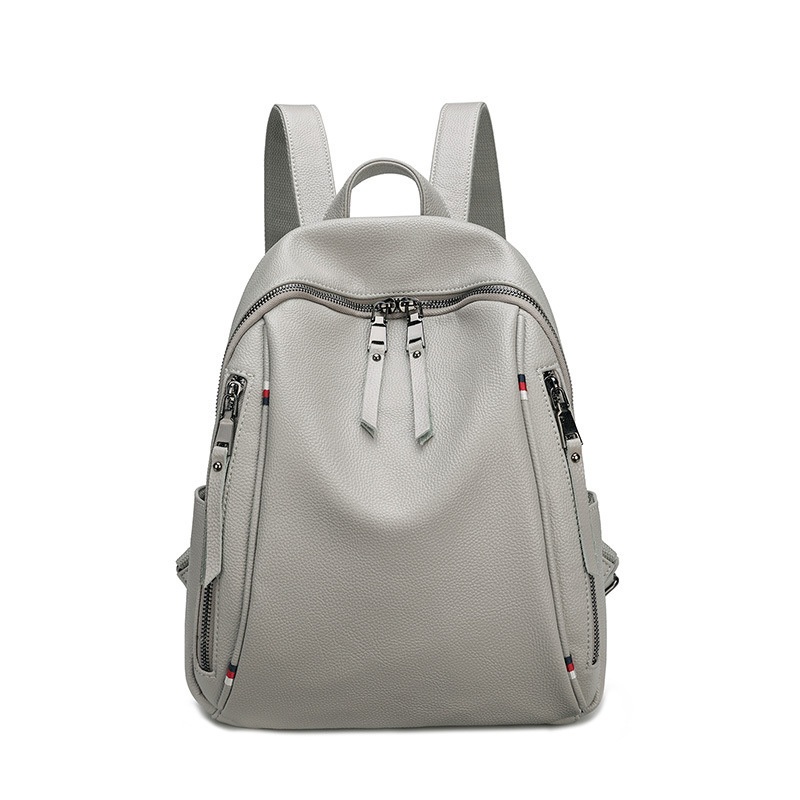 New Style Backpack British Style Ladies First Layer Cowhide Double Zipper Large Capacity All-Match Travel Backpack Soft Leather – Backpack Bag and Ladies Backpacks price