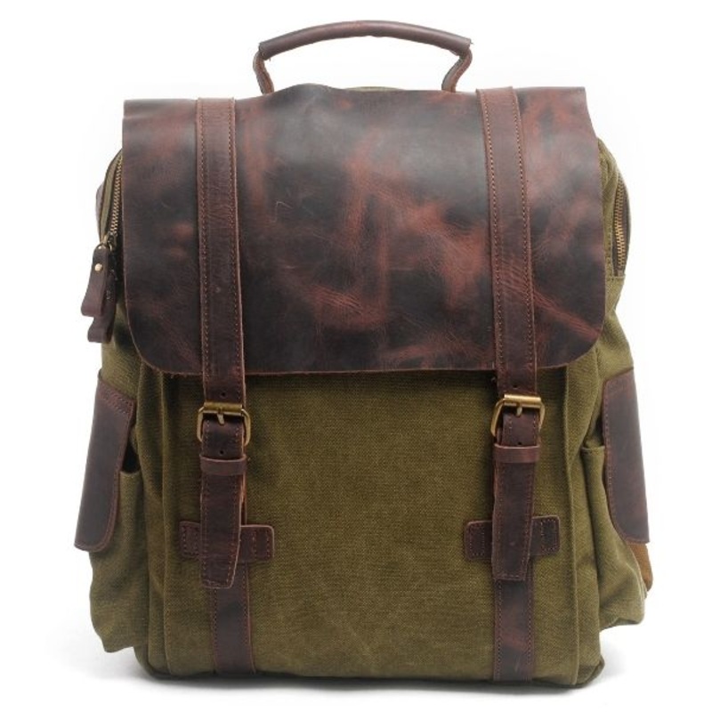 Newest Design Genuine Leather Canvas Outdoor Vintage Camping Backpack (RS-6820-2) – Sport Bag and Canvas Backpack price