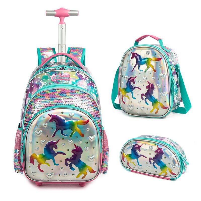 Unicorn Sequins Cute Cartoon Primary School Trolley Bag Set – Custom Bag and Leisure Bag price