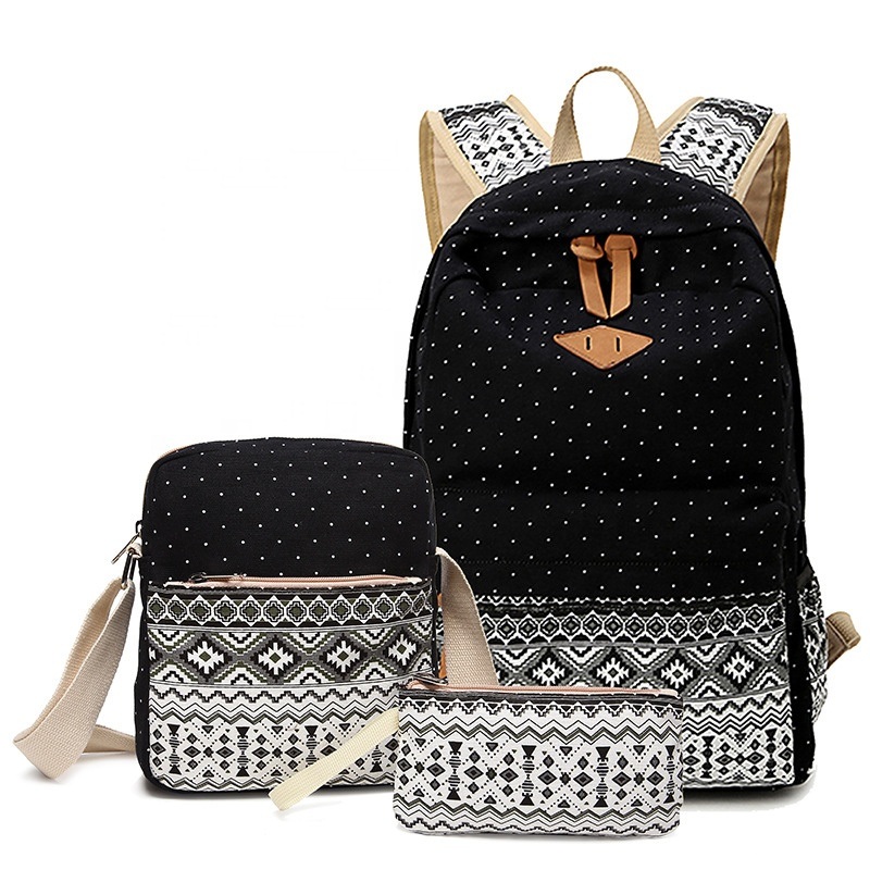 Custom Pattern 3PCS/Set Canvas Students School Bag Teenager Shoulder Pencil Set Preppy Backpack – Backpack Bag and Ladies Backpacks price