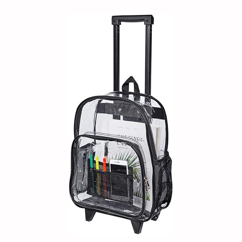 Rolling Clear Backpack School Holographic Bookbags Transparent PVC Backpack Bag with Wheels – Rolling Clear Backpack and PVC Summer School Bag price