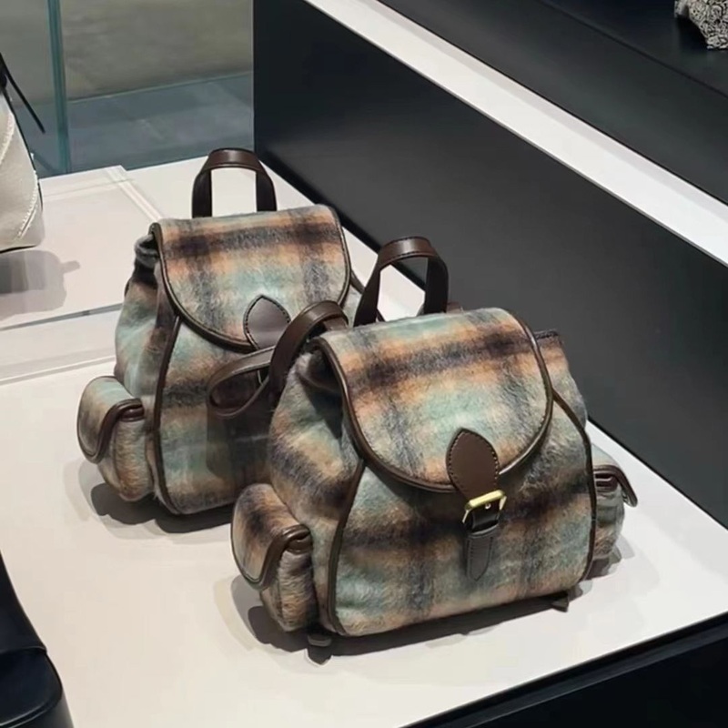 Autumn and Winter New Fashion Gradient Contrast Plaid College Student Backpack – Shoulder Bag and Leather Backpack price