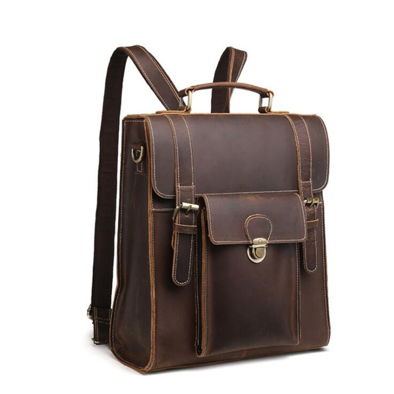 Factory Price Good Quality Brown Crazy Horse Leather Bag Leather Backpack for Men – Leather Backpack and Backpack for Men price