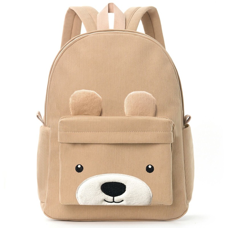 Lightweight Corduroy Bear Backpack, Spacious Compartment & Adorable Look for Preschoolers&rsquor; Essentials – Bear – Themed Kids Backpack and Corduroy Kids Backpack price