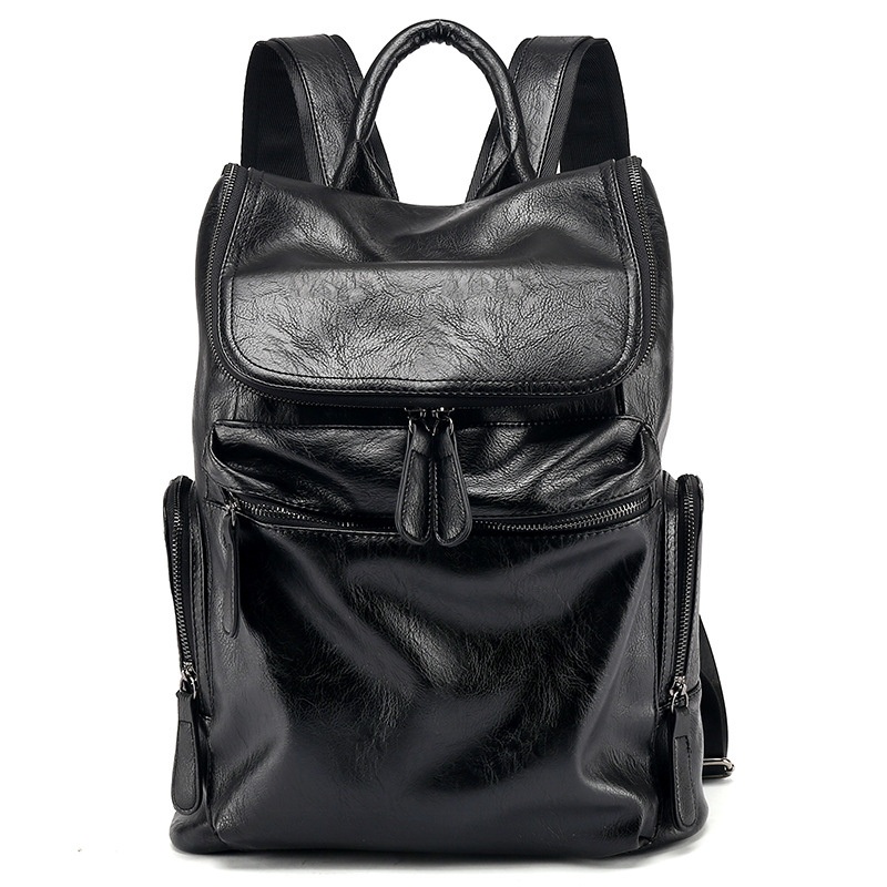 New Custom Double Shoulder Travel Bag Simple Design PU Leather Portable Male Bag Student Schoolbag Large Capacity Wholesale Backpack – Backpack and Bag price
