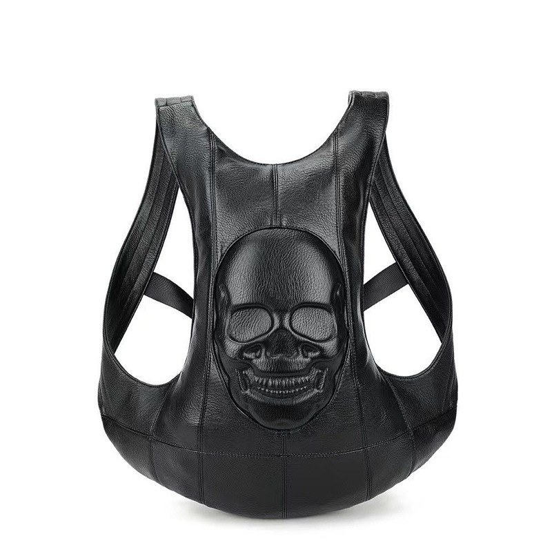 New Arrivel Good Quality Black PU Leather Bag Embossed Skull Pattern Backpack – Leather Backpack and Backpack for Man price