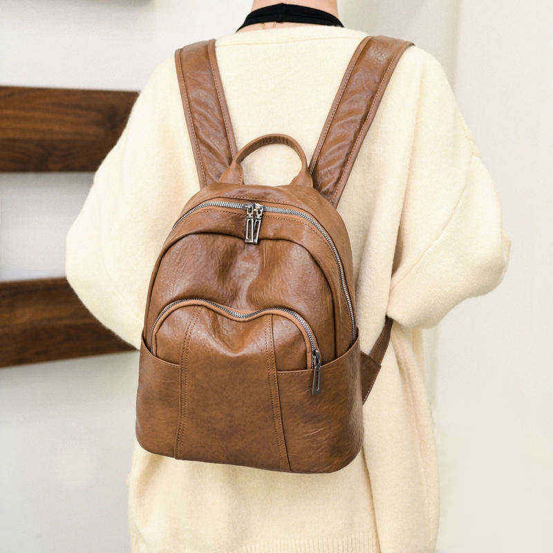 Zipper Casual Bagpack PU Leather Womens Backpack Casual Girls Student Backpack – Womens Backpack and Casual Student Bacpack price