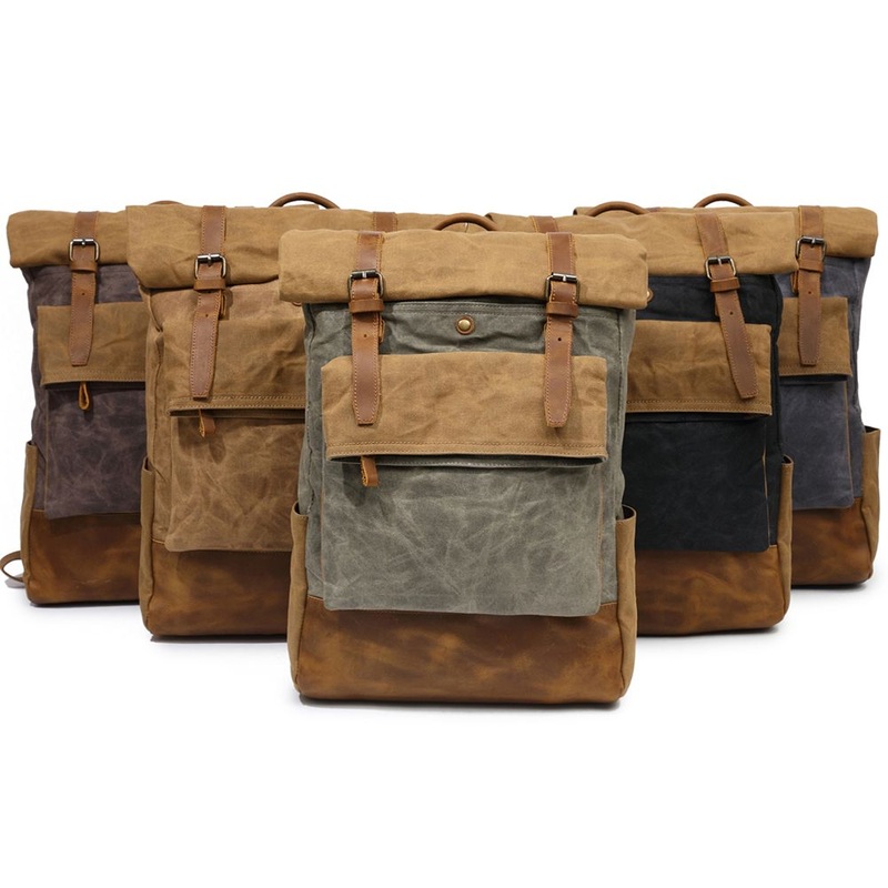 Vintage Design Waxed Leather Hiking Sport Shoulder Bag Waterproof Canvas Tactical Man Backpack (RS8835) – Bag and Backpack price