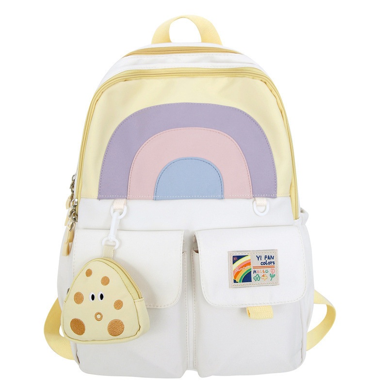 Designed Cute Rainbow Printing Large Capacity Students Teenagers Laptop Schoolbag with Stuffed Plush Pendant – Kids School Bag and Student Backpack price