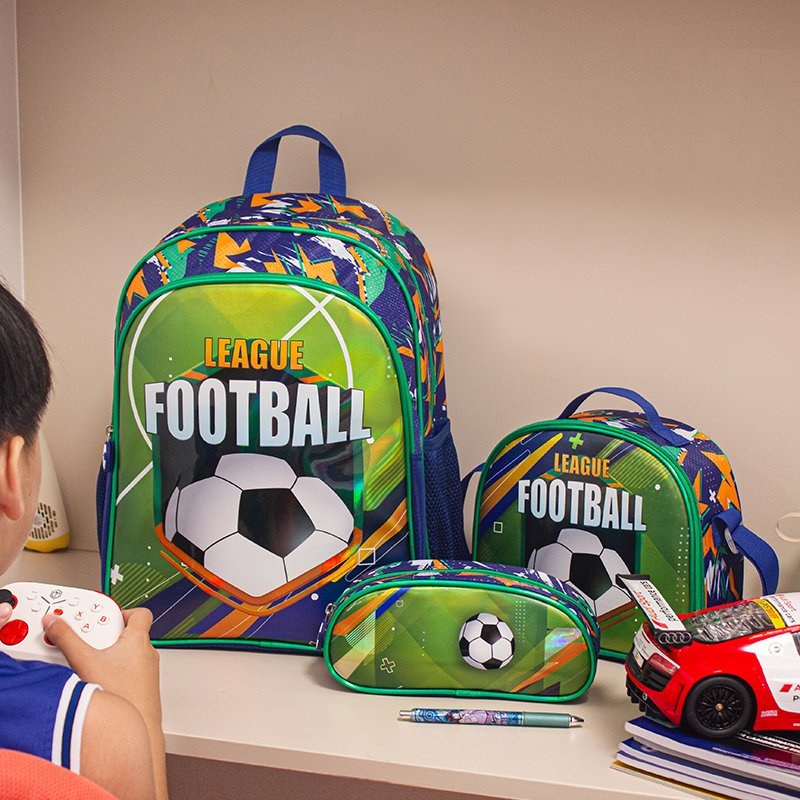 2024 New 3-Pieces Set Green Football Pattern Student Backpack Set Including Lunch Bag and Pencil Case for Elementary and Middle School Students – School Backpack Set and 3PCS Backpack Set price