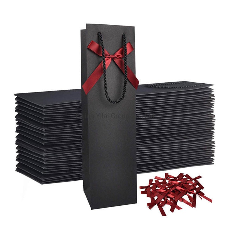 Factory High Quality Custom Printing Foldable Black Gift Packaging Paper Bottle Wine Bags with Logo – Cooler Bag and Wine Bag price