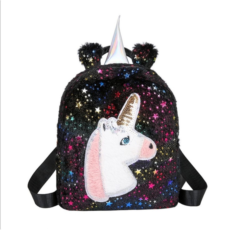 New Unicorn Fur Backpack Custom Sequined Stars Plush Backpack Wholesale Cute Cartoon School Bag – Backpack Bag and Ladies Backpacks price