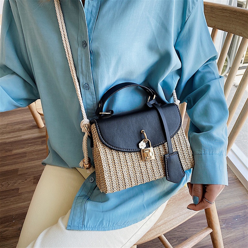 Lock Straw Bag Casual Portable Small Square Bag – Straw Bag and Braided Bag price