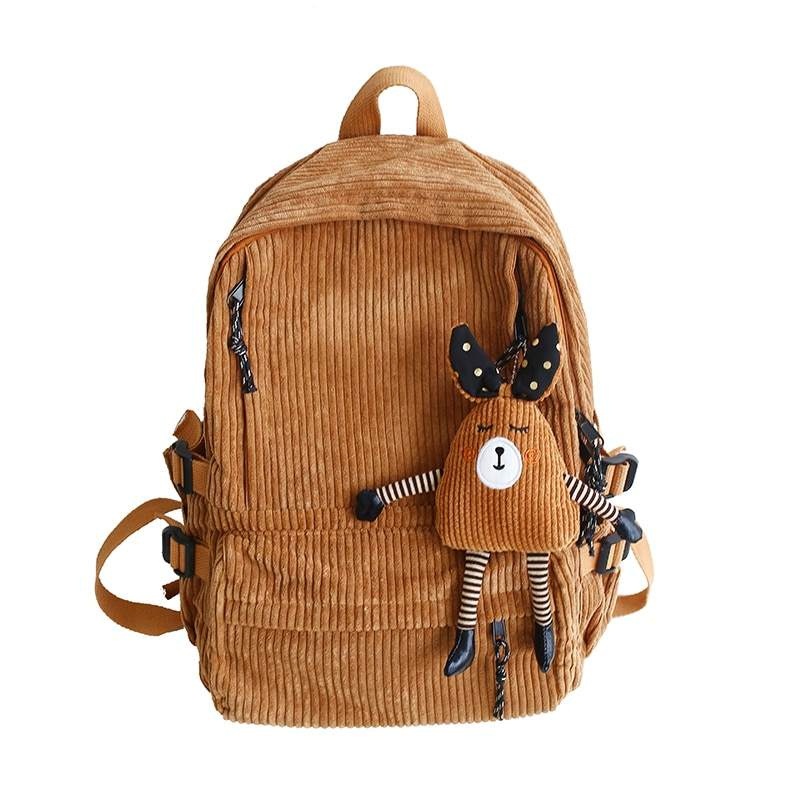 Casual Travel Corduroy Fashion Daypack School Backpack with Free Little Doll – Custom Bag and Fashion Bags price