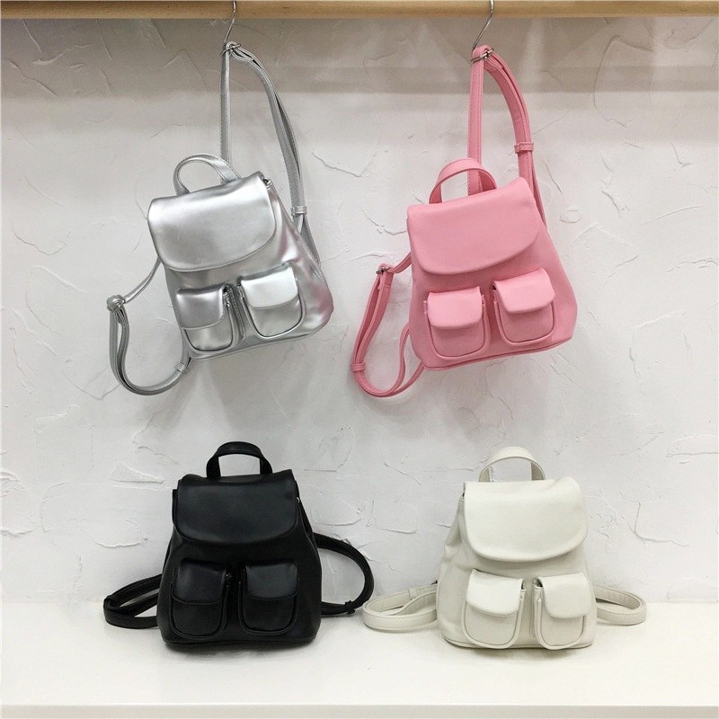 Custom New Fashion Shinny PU Leather Bag Woman School Bag Retro Casual Travel Double Shoulder Bag Cute Double Pocket Ladies Backpack – Bolsa De Cuero and Ladies Backpack price