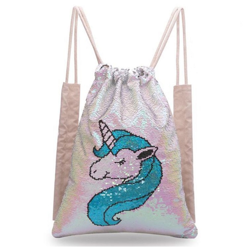 Wholesale Fashion Cotton Drawstring Bag for Girls Sequins Kids Backpack Unicorn Drawstring Backpack – Bag and Daily Use price
