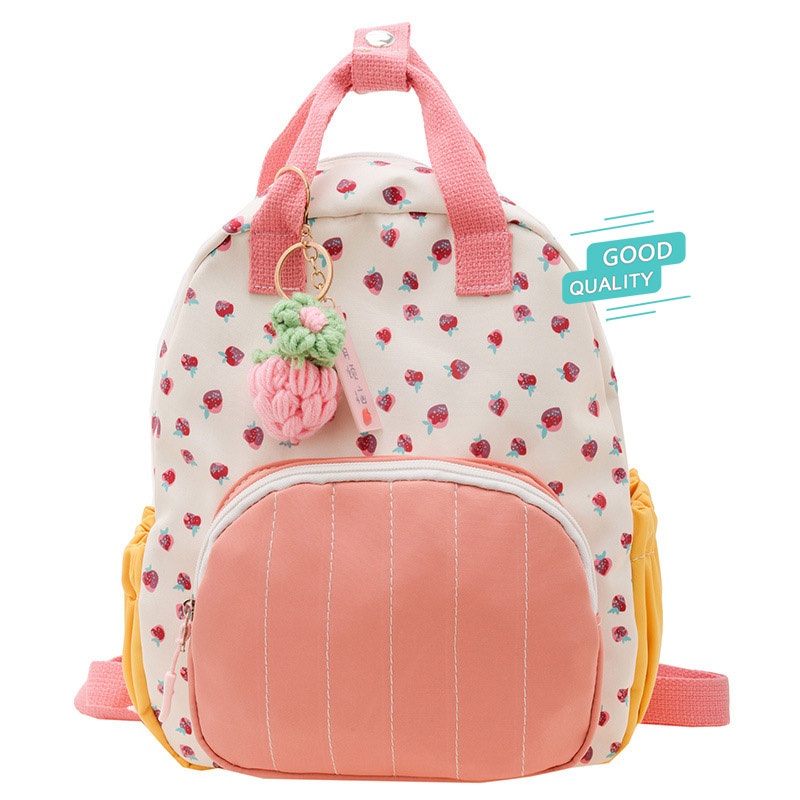 Cute Strawberry Print Canvas Kids School Bookbag Backpacks for Boys Girls Kindergarten – Custom Bag and Fashion Bags price