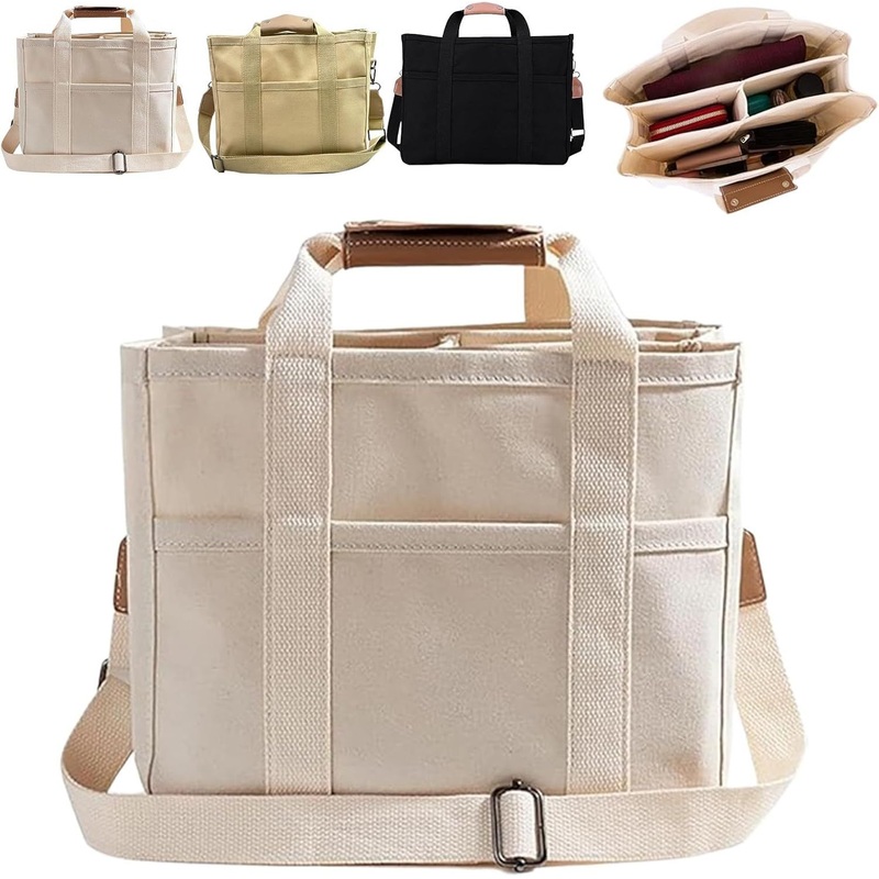 Canvas Tote Bag Compartments Shoulder Multipocket Shopping Work Travel Casual – Wholesale Bag and Canvas Bag price