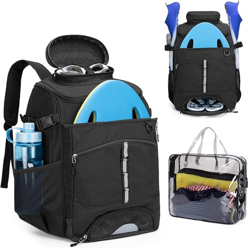 Swim Backpack Swim Equipment Bag Additional PVC Transparent Bag Workout Gear Backpack for Swimming Pool Beach Gym Black – Backpack and Travel Bag price