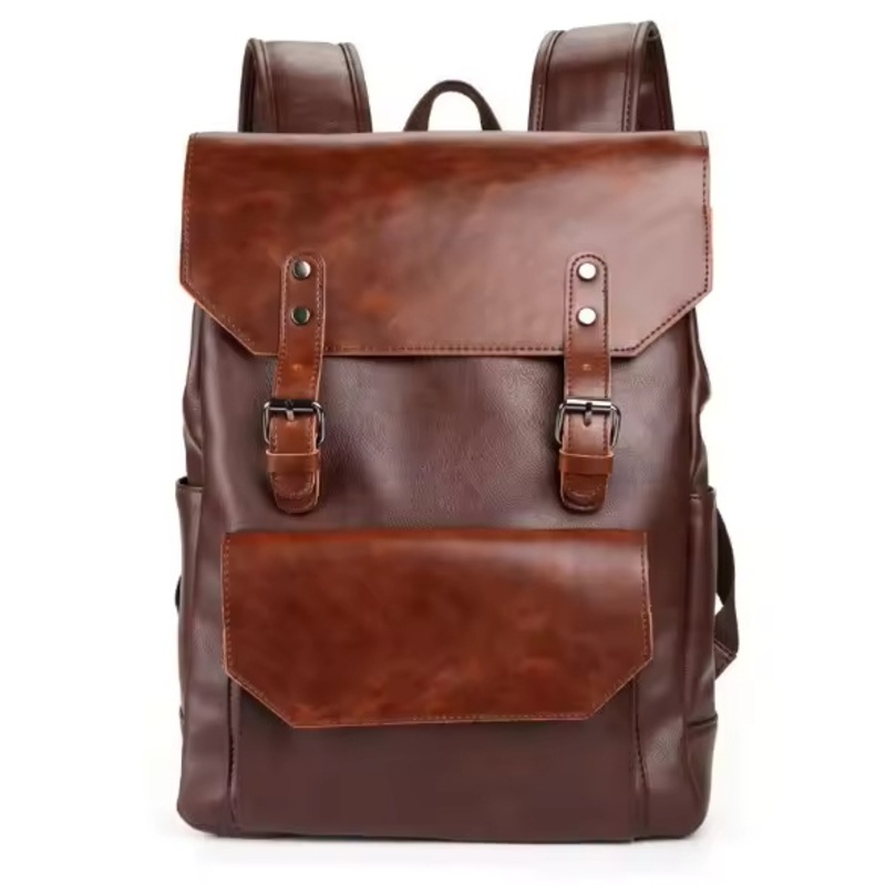 Vintage School Backpack for Boys PU Leather Men Backpack School Laptop Travel Bag Leather – Travel Bag and Casual Computer Bag price