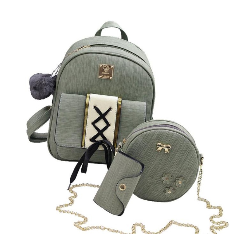 Wholesale Fashion Women Bag 2021 Korean Large Capacity Backpack 3 Piece Set Schoolbag with Decoration Cute Girls Handbag – Backpack Bag and Ladies Backpacks price