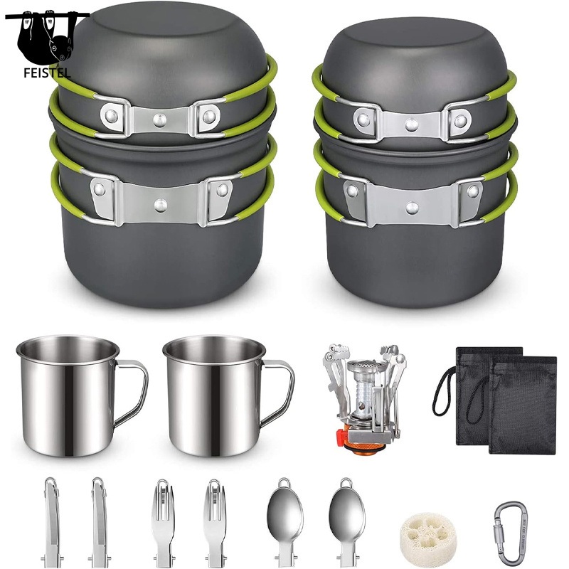Camping Cookware Pots and Pans Set with Kettle Plastic Bowls and Soup Spoon for Backpacking, Outdoor Cooking and Picnic – Camping Pot Cookware Set and Camping Cookware Sets price