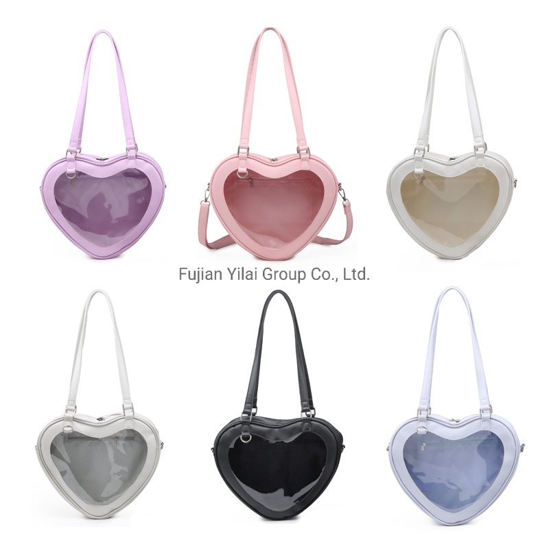 Factory Custom Heart-Shaped Ita Bag Transparent Window Custom Design Transparent PVC Heart-Shaped Ita Bag – Purse and Wallet price