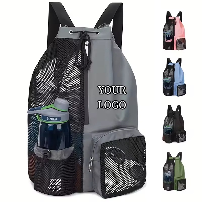 Custom Nylon Polyester Foldable Mesh Gym Drawstring Backpack Wet Pocket Beach Swimming Bag with Logo – Bag Backpack and Sport Backpack price