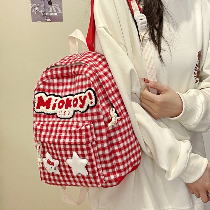 Plaid Backpack Large Capacity Schoolbag Junior High School Female Leisure Cute College Backpack – School Backpack and Backpack price