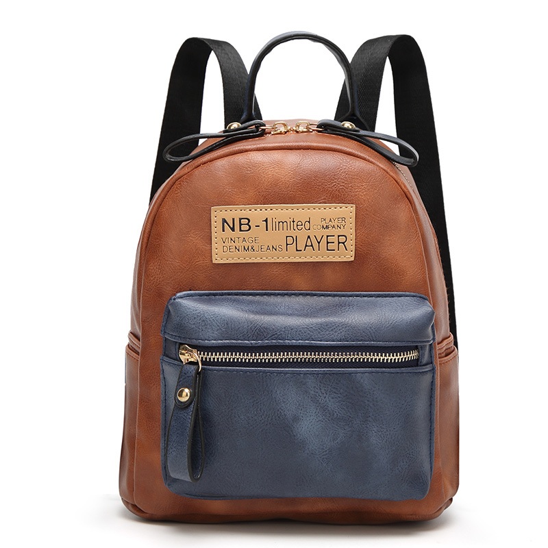 Vintage Contrast PU Leather Ladies Backpack with Front Pockets and Double Zipper – Ladies Backpack and PU Backpack price