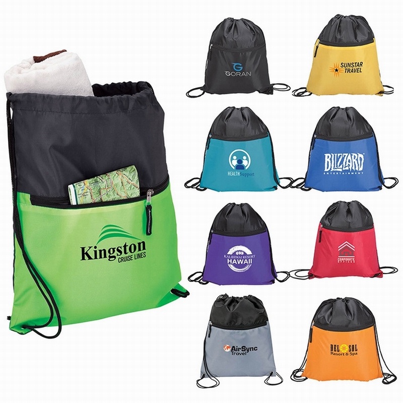 Cheap Polyester 2-Tone Drawstring Bag with Zipper Pocket – Drawstring Bag and 2-Tone Drawstring Bag price