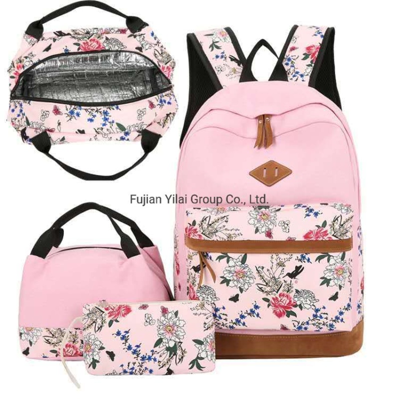 Wholesale Canvas Fabric Lady Girl Women 3PCS Children School Laptop Backbag Lunch Bag Handbag 3 Pieces Backpack Set – Bag Backpack and Laptop Backpack price