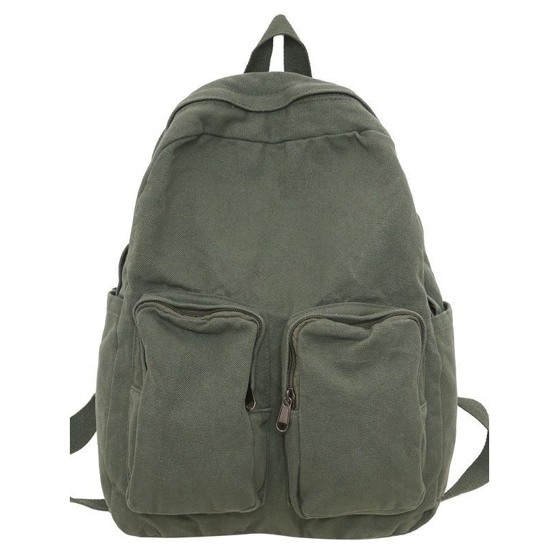 Vintage Fashion Water Wash Canvas Cloth Double Pocket Bag Solid Color Large Outdoor Brand Designer Capacity Backpack Junior High School Travel Backpack – Backpack and Bag price