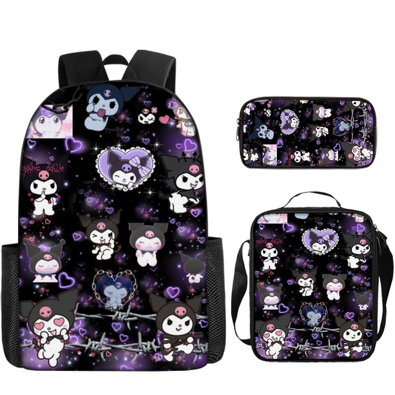 Xianghui Student Cute Cartoon Kuromi Backpack with Pencil Bags and Shoulder Bag – School Bag and Backpack price