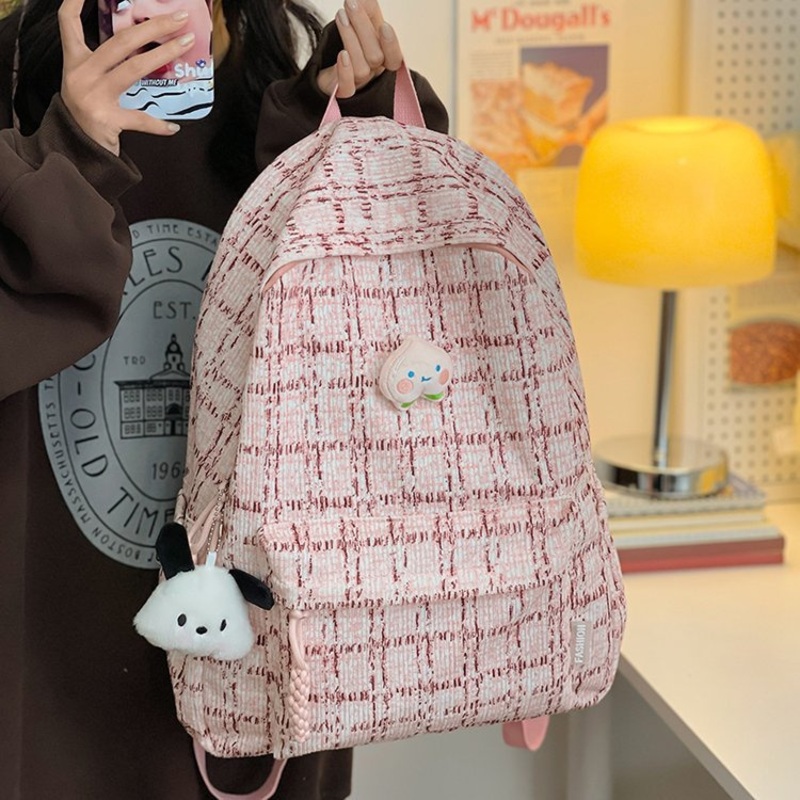 School Bag Large Capacity Canvas Backpack Simple Checkered Girls Backpack – School Backpack and Backpack price