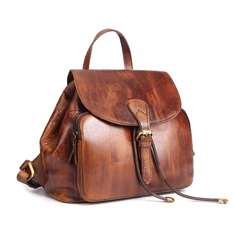 Newest Design Good Quality Brown Leather Women Bag Student Leather Backpack for School – Leather Backpack and Backpack for School price