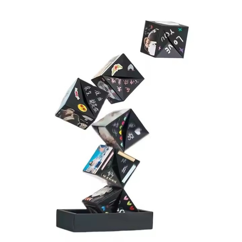 Hot Selling DIY Black Card Paper Pop It Blind Box Customized Small Gift Box Embossing for Photo Frame Surprise Birthday Gift Box – Packaging Box and Folding Box price