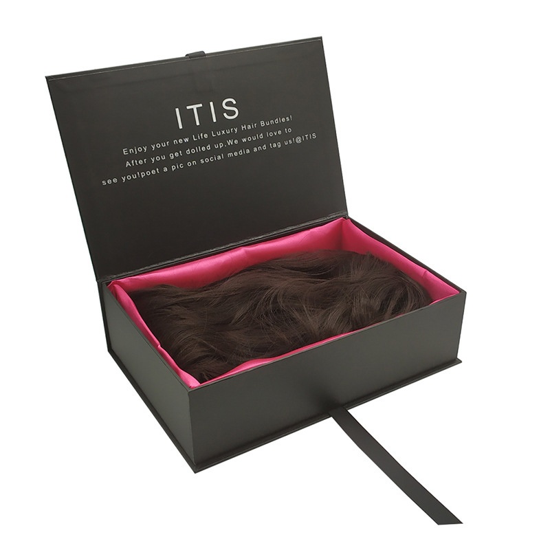 Custom High Quality Cardboard Magnetic Wig Shipping Packaging Boxes Satin Lined Ribbon Hair Storage Packing Box – Cardboard Box and Paper Box price