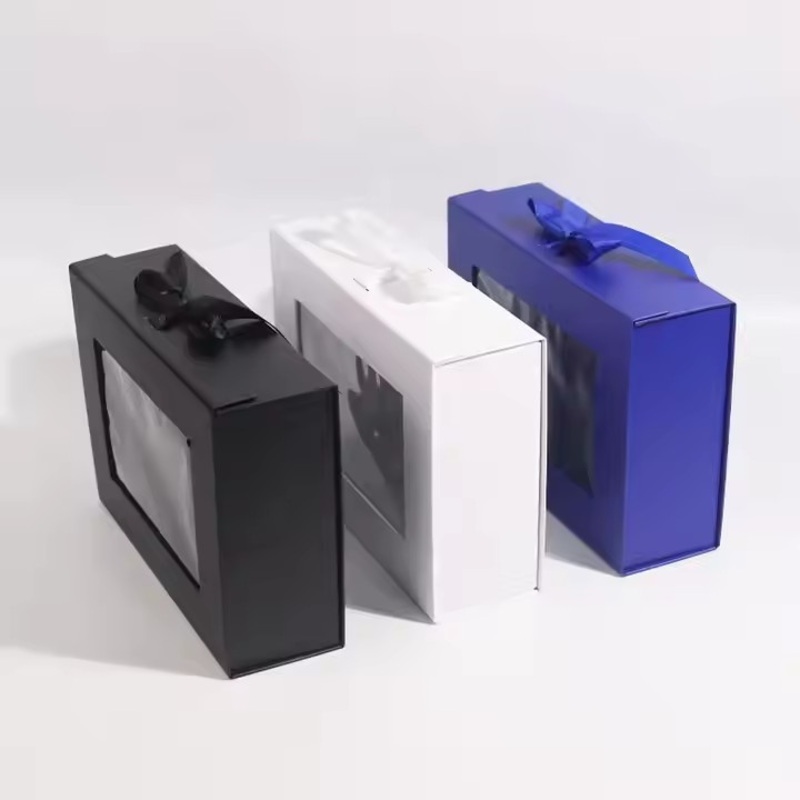 Custom Logo Flip Top PVC Window Folding Boxes Rigid Cardboard Magnetic Packaging Gift Box with Ribbon – Packaging Box and Folding Box price
