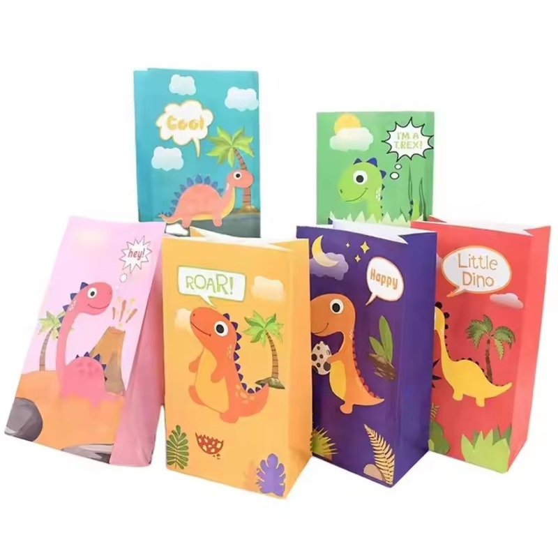 Childlike Kraft Paper Gift Bag with Dinosaur Cartoon Design for Cookies and Candies Digital Offset Printing Options Available – Custom Bag and Kraft Paper Bag price