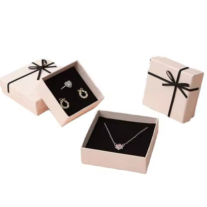 Customized Pink Bow Tie Heaven Earth Cover Jewelry Box Elegant Embossed for Rings Earrings Necklaces Bracelets Premium Packaging – Jewelry Packaging Box and Jewelry Box price