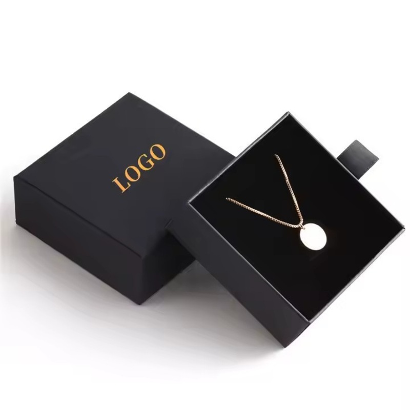 Customized Black Cardboard Drawer Jewelry Box Paper Wholesale Rings Necklaces Earrings Jewellery Packaging Wedding Gift Box – Jewelry Packaging Box and Jewelry Box price