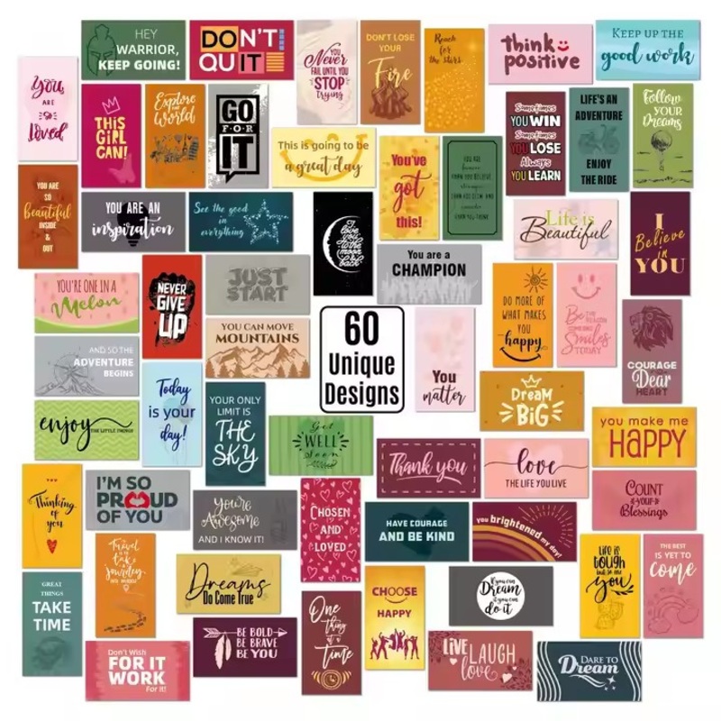 Wholesale 60 Sheet Motivational Card Set for Lunch Boxes Customizable Thank You Greeting Cards Made From Durable Cardboard – Greeting Card and Christmas Greeting Card price