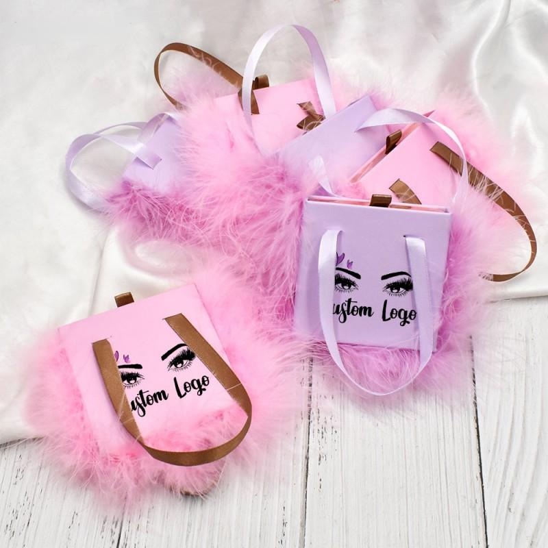 Pink Lash Boxes with Fur Wholesale Gift Bag Package Private Label Empty Eyelash Packaging Box – Eyelash Box with Fur and Wholesale Eyelash Box price