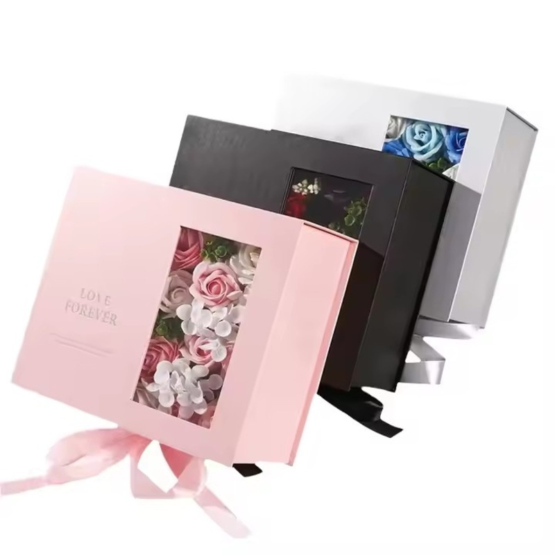Luxury Custom Logo Rose Flower Jewelry Perfume Magnetic Packaging Box Rigid Cardboard Gift Box PVC Window Matt Lamination – Packaging Box and Folding Box price